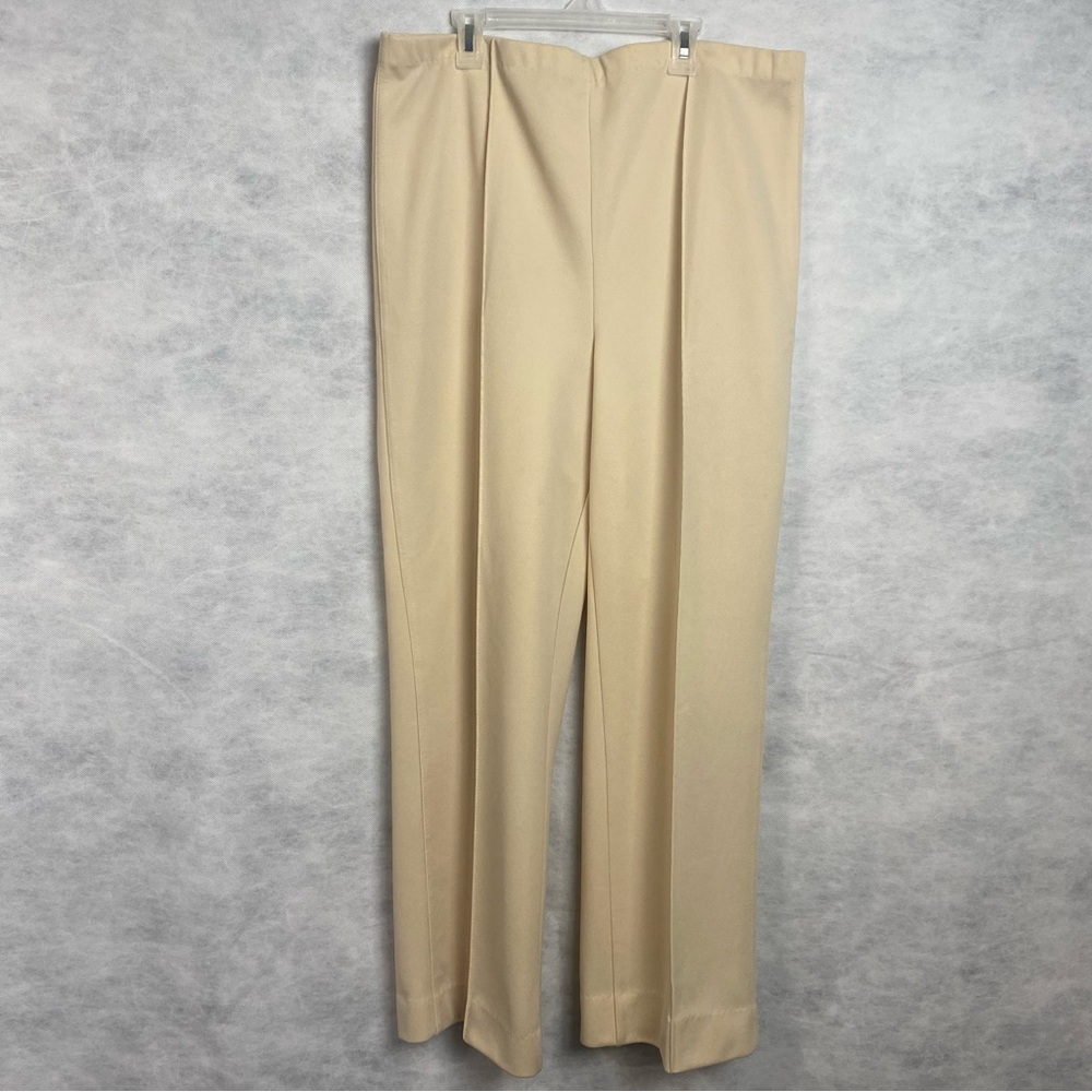 Vintage 70s Flare Polyester Pants Women’s Sz 20 Tall Beige Pull On Pintuck Flaw